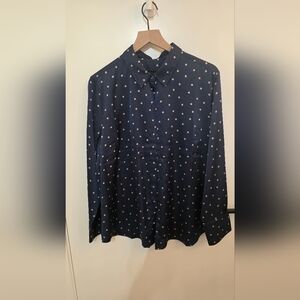 Banana Republic Navy and Tan Polka Dot Shirt